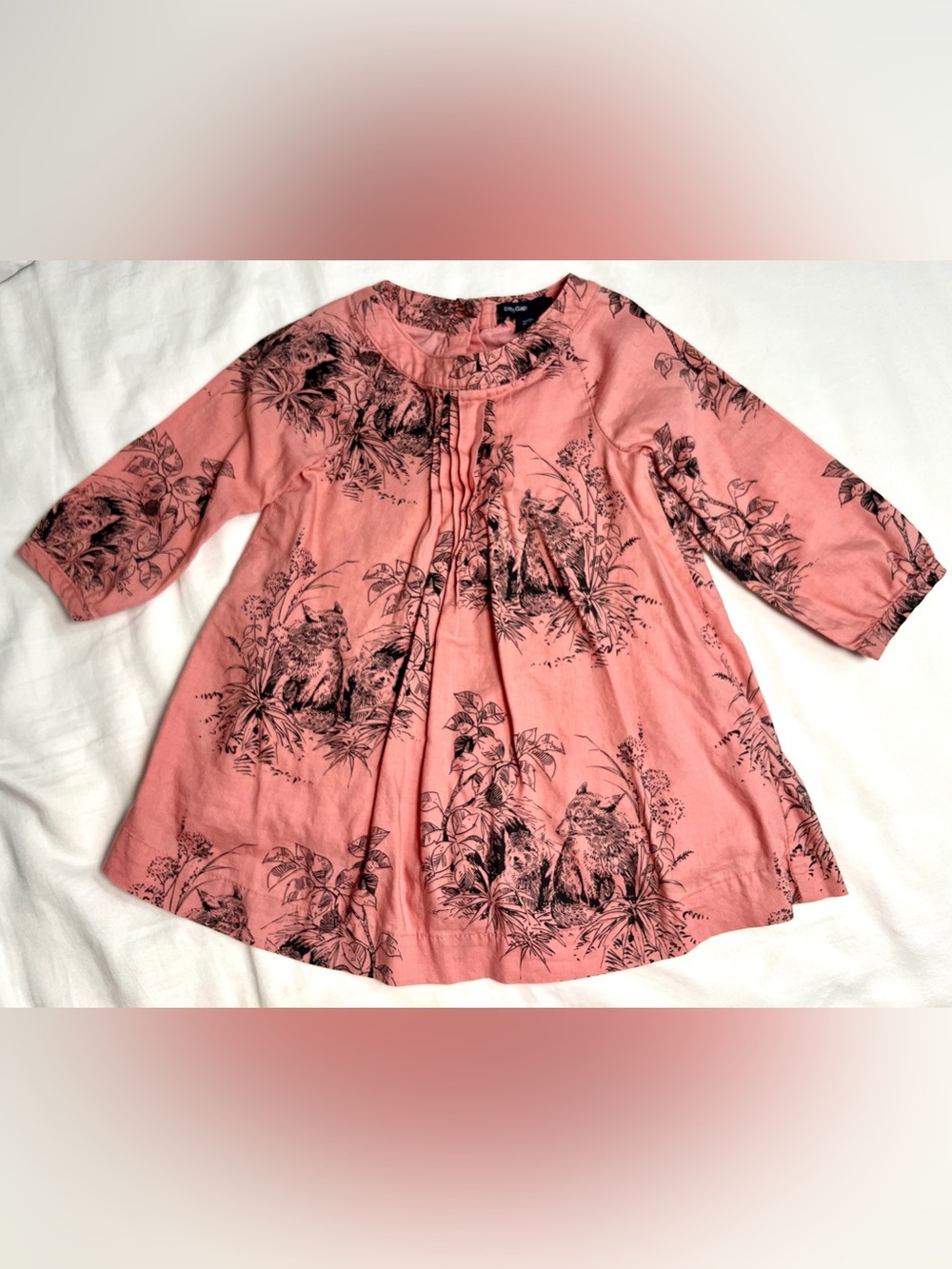 Baby Gap Woodland Animal Dress 18-24 Months Pink Fox Print Lined Cotton Toddler